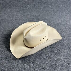 Stetson Hat Cowboy Fitted Mens 7 Beige Shantung Straw Western Vented USA